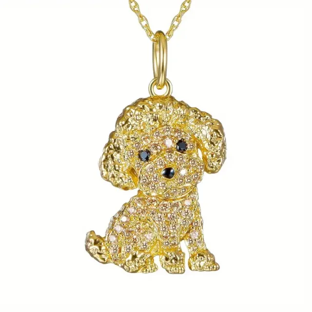 Cute Poodle Sparkling Rhinestone Pet Pendant Necklace Dog Golden Jewelry Fashion