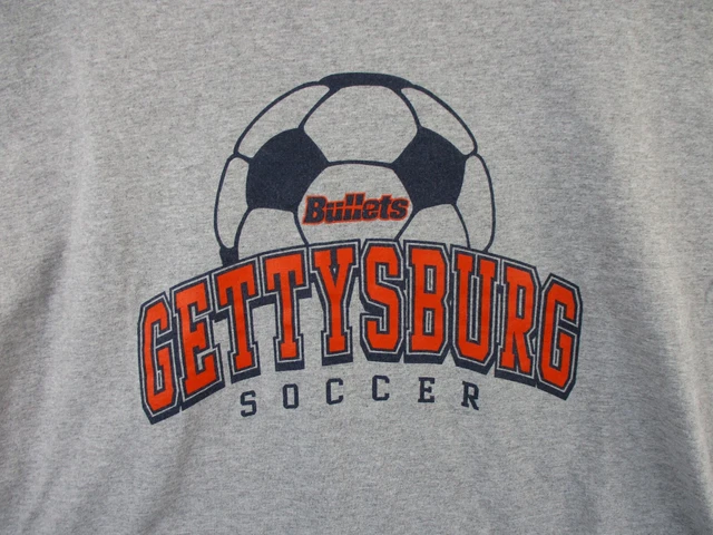 Gettysburg University Shirt Mens Large Gray Bullets Soccer Spell Out MV Sport