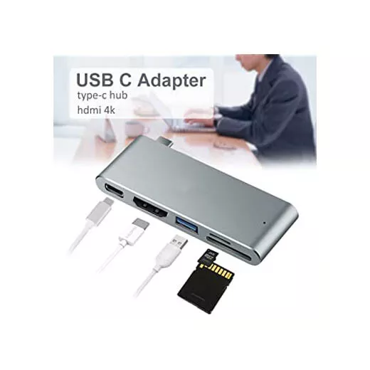 ADAPTADOR CONVERSOR TIPO C 5 EN 1 a USB 3.0 HDMI 4K TARJETAS SD MICRO SD 2