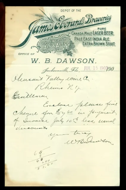 1900's JACKSONVILLE FLA WHISKEY BEER LETTERHEAD LOT