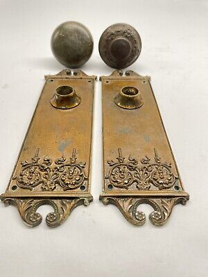 2 Antique Victorian Copper Flashed/Japanned Brass Door Knob Backplate “Lamont”