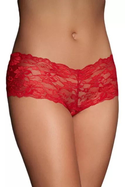 LC75074 Culotte Shorts in Pizzo Ricamato Floreale ROSSO Stringatura a V Dietro