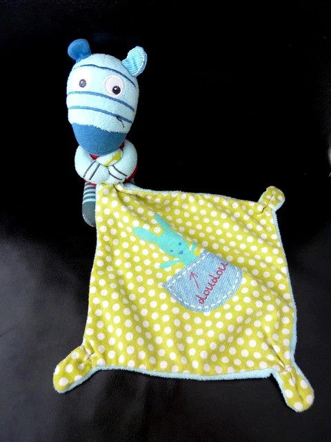 X9- Doudou Pommette Intermarche Zebre Avec Mouchoir Vert Rouge Bleu Lapin Poche