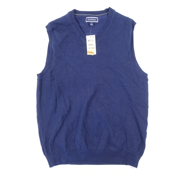 Club Room Blu Navy Piccolo Scollo A V Maglione Gilet Uomo Nwt Nuovo