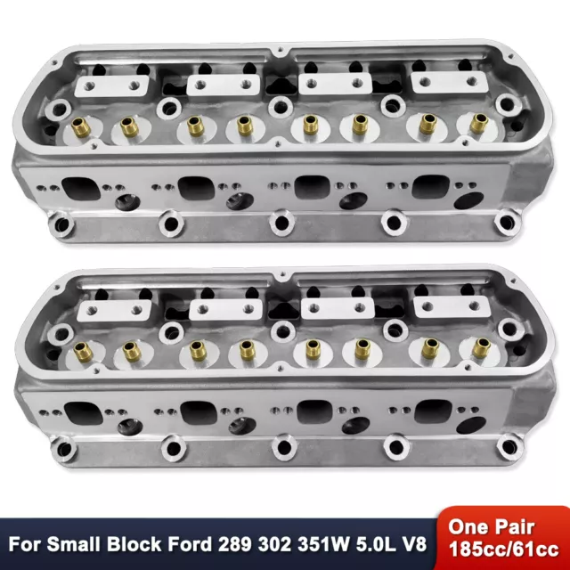 For Ford SBF 289 302 351W 5.0L V8 185cc/61cc Bare Aluminum Cylinder Head 1 Pair