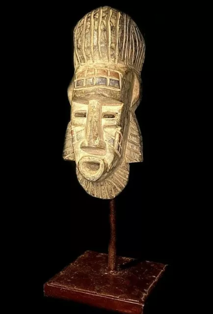 African Tribal Face Mask Wood Hand Carved Vintage Wall Hanging Passport Mask 483