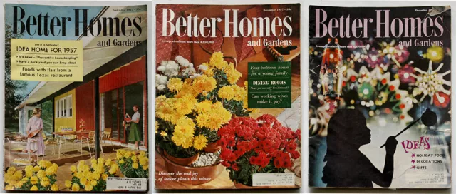 1957 BETTER HOMES and GARDENS 3 Magazines September November December Ideal Home