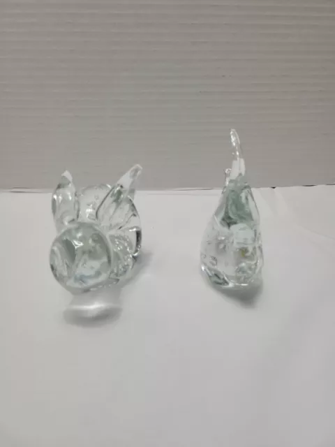 Crystal Bunny Rabbit and Fish  Paperweights Figures 3" Clear With  Bubbles   B7