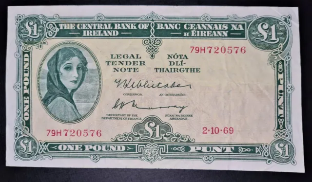 Ireland  1969  £1 Pound Lady  Lavery (79H)  Banknote