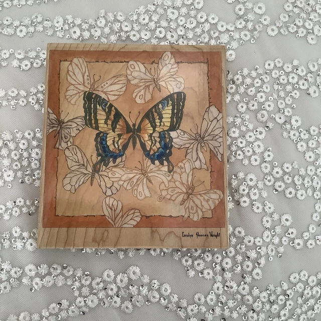STAMPS HAPPEN INC wooden rubber stamp. Butterfly Study. Large Rubber