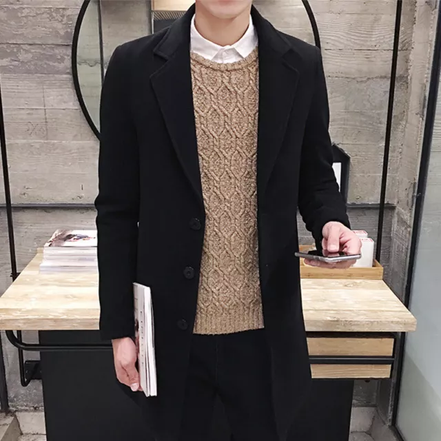 Mens Double Breasted Overcoat Long Jacket Outwear Winter Warm Woolen Trench Coat 4