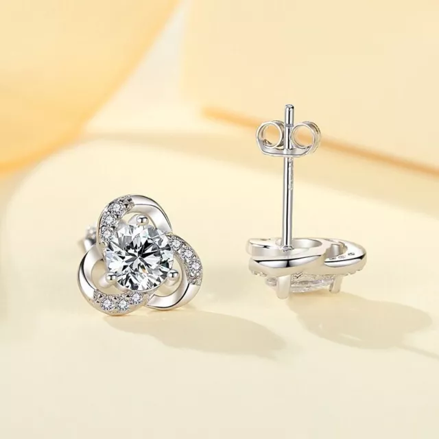 Womens Girls 925 Sterling Silver Crystal Swirl Stud Earrings Jewellery Gift UK 3