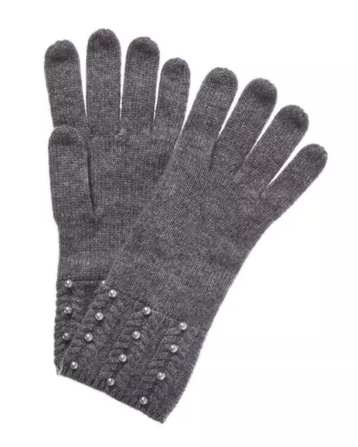 NWT New FORTE CASHMERE Gloves with Pearls Slate Grey One Size