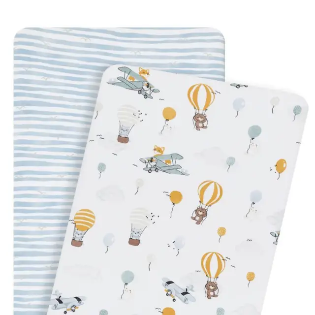 Living Textiles | 2pk Bedside Co-Sleeper Fitted Sheets - Up Up & Away