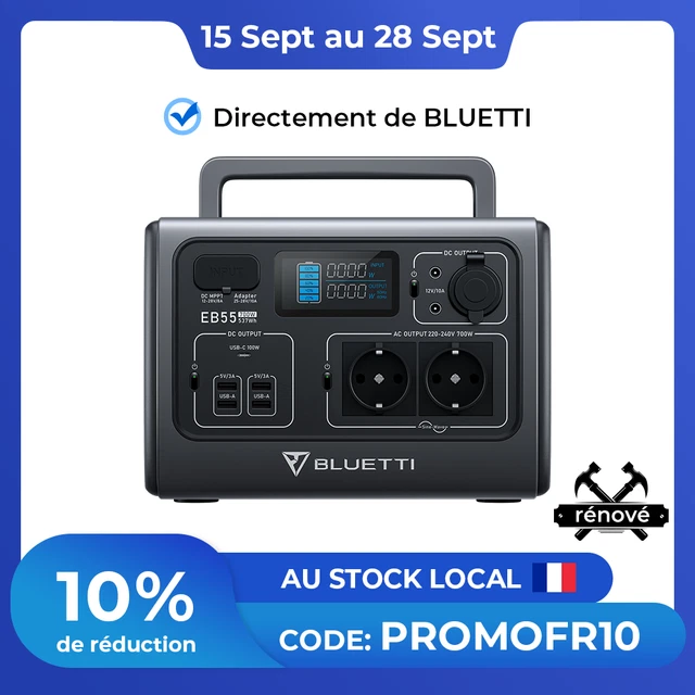 BLUETTI EB55 700W Générateur Électrique 537Wh LiFePO4 Groupe Électrogène Solaire