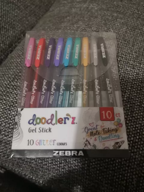 Zebra Doodler'z Gel Stick, Glitter, Assorted Ink, 1.0 mm, Bold Point - 10 Glitter colors