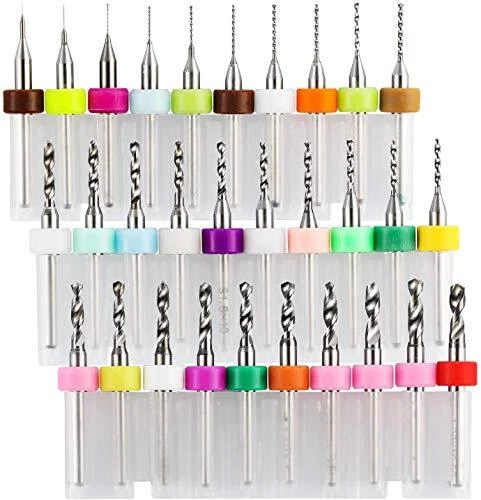 30pcs PCB Drill Bits Set, 0.1mm-3.0mm, 1/8" Shank Spiral Flute CNC Router