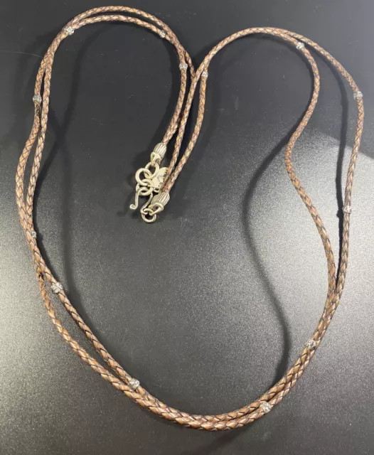 Chan LUU Two Strand Leather Necklace 925 Sterling Nugget Bead Station Signed