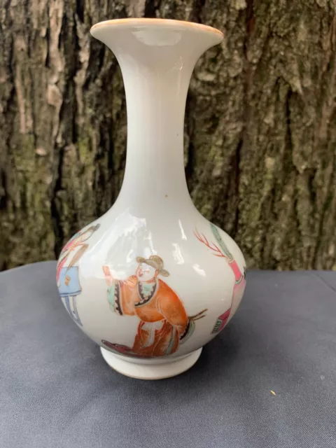 Antiguo jarrón de figuras de rosa de la familia china exportación fina marca de arte asiático