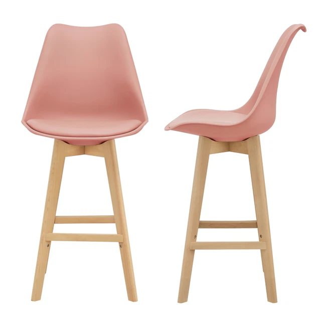 [en.casa] Lot de 2 Tabourets de Bar Chaises de Comptoir Cuisine Hêtre Rose