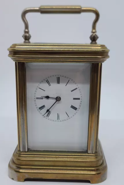 Antique French Victorian Brass & Beveled Glass Carriage Clock for Parts/Repair