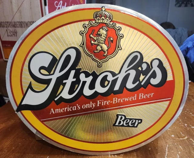 Vintage Stroh's Fire Brewed Beer 16x13 Oval Bar Sign Embosograph Display Co.