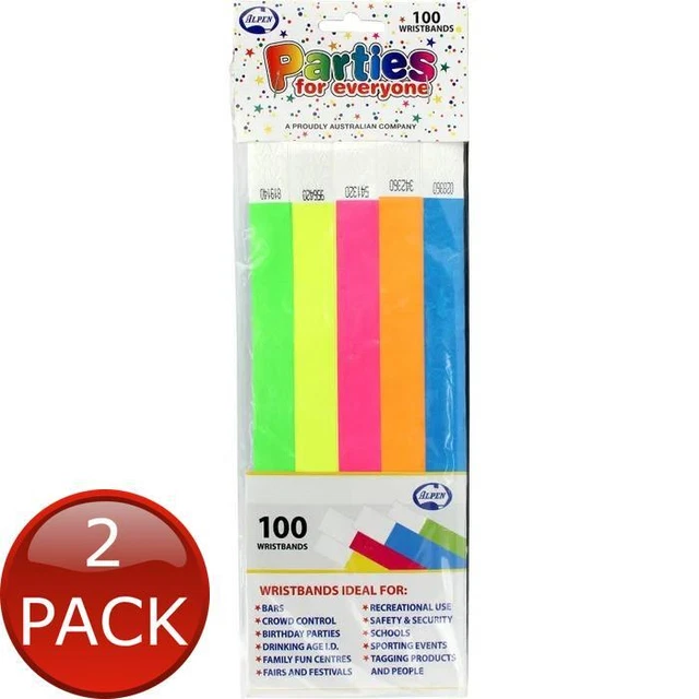 2 x Wristbands - Assorted Colours Tyvek, 100pk