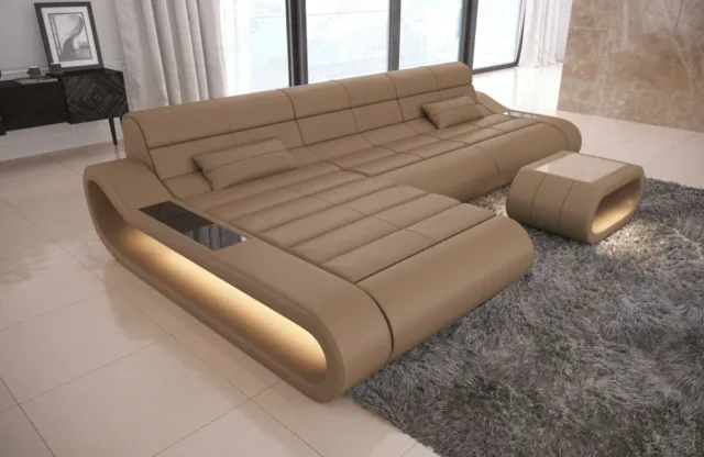 Sofa Corner Couch Designersofa Leather Concept L Long Braun LED
