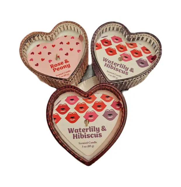 Heart Shaped Scented Candle in Ceramic Candle Holder Set of 3 Valentine Gift