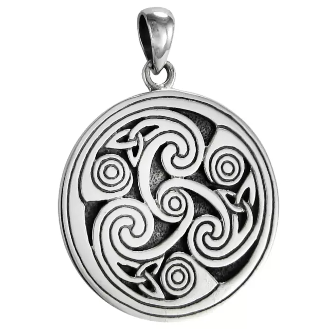 Large Sterling Silver Celtic Knot Triskele Triskelion Pendant Knotwork Jewelry
