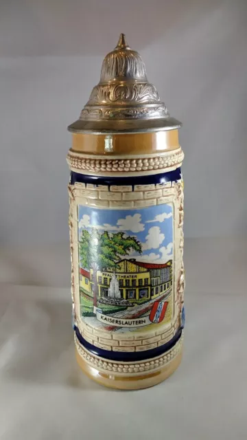 Kaiserslautern Beer Stein Showing PFALOT Theater and Coat-of-Arms with Hinge Lid