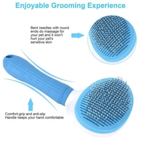 Pet Hair Removal Comb Dog Cat Grooming Massage Deshedding Self Cleaning Brush 2