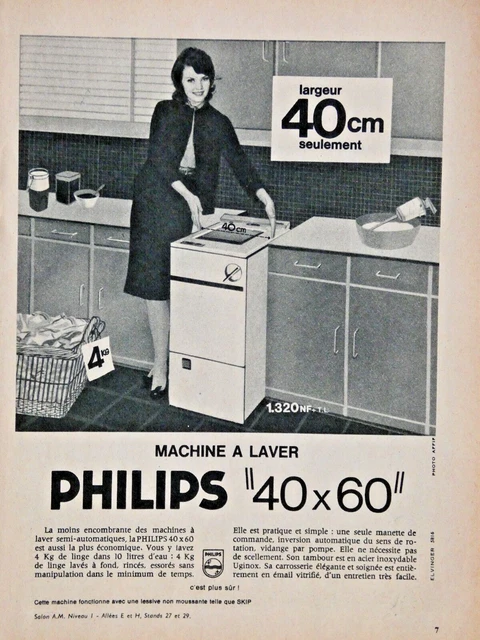 PUBLICITÉ DE PRESSE 1963 machine a laver PHILIPS semi automatique