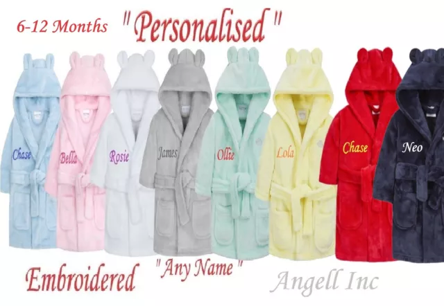 Personalised Baby Robe Bath Embroidered Dressing Gown Boy Girl Gift Crown Soft