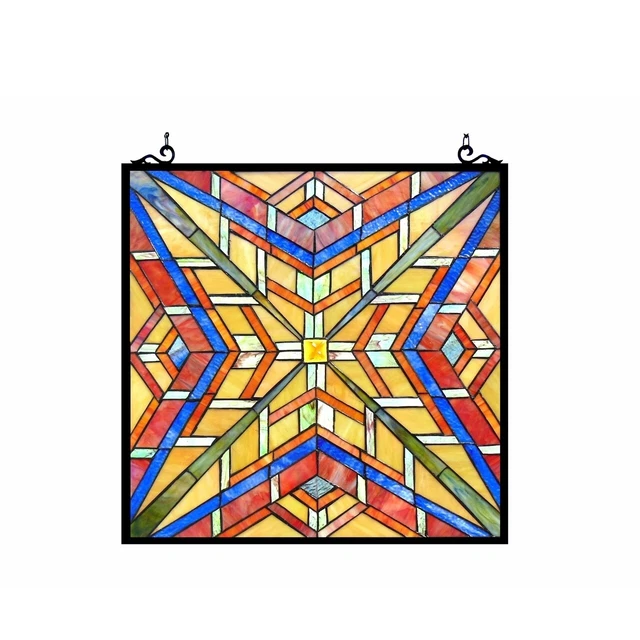 24" Tiffany Style Stained glass Mission Maze hanging Window Panel