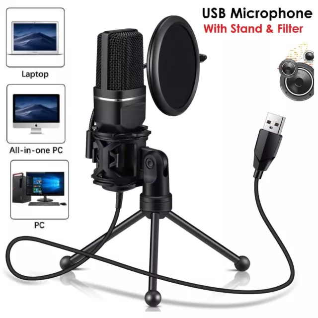 USB Microphone Computer Condenser Recording Microphones For Laptop Desktop PC