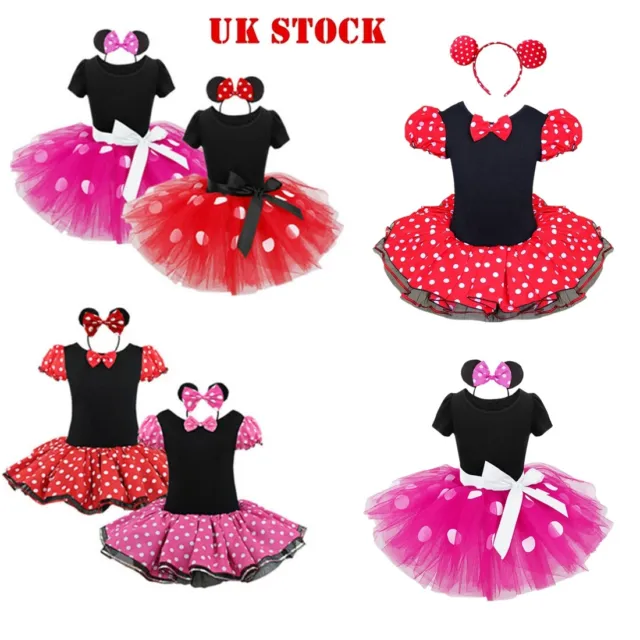 UK Kid Girls Polka Dots Tutu Dress Princess Birthday Party Dress Up Headband Set