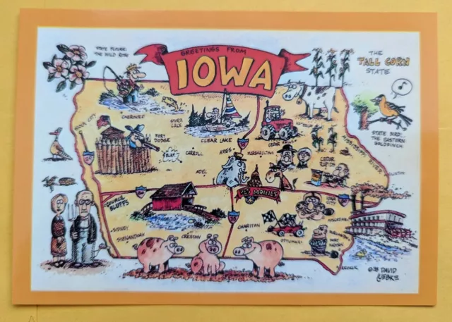 Postcard IA: Iowa - Greetings from Iowa. State Map.