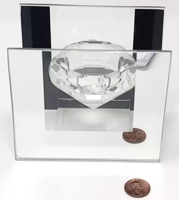 Votive Candle Holder Dish Floating Cut Glass Diamond Crystal Mirrored Home Decor