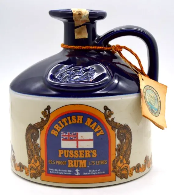 British Navy Pusser’s Rum 1.75 Liter Empty Jug Wade England Decanter Advertising