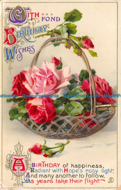 R120109 Greetings. With Fond Birthday Wishes. Roses in Basket. Wildt and Kray. 1