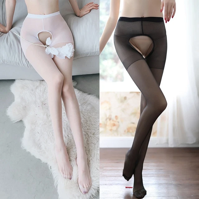 Women Sexy Open Crotch Thin Stockings Crotchless Sheer Pantyhose Tight Socks