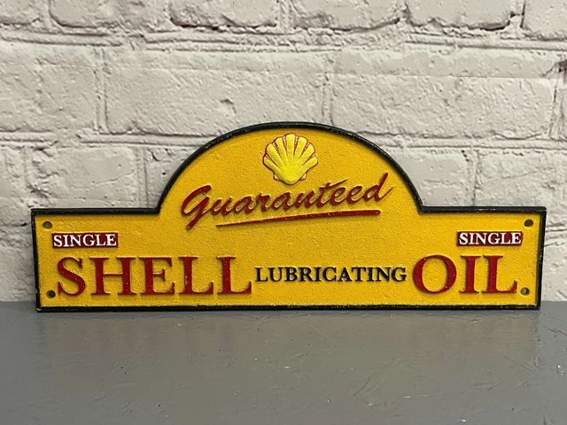LARGE VINTAGE SHELL Lubricating Oil Garage Forecourt Cast-Iron Sign £ ...