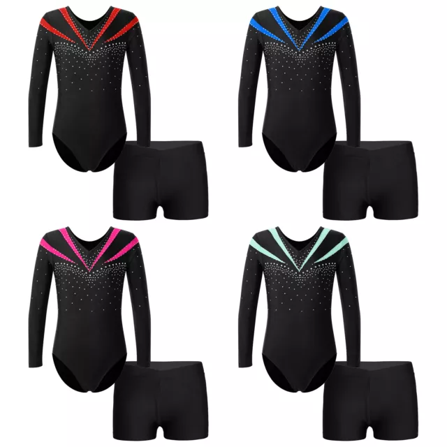 Ensembles Vêtement Danse Fille Strass Justaucorps Gymnastique Patinage et Short