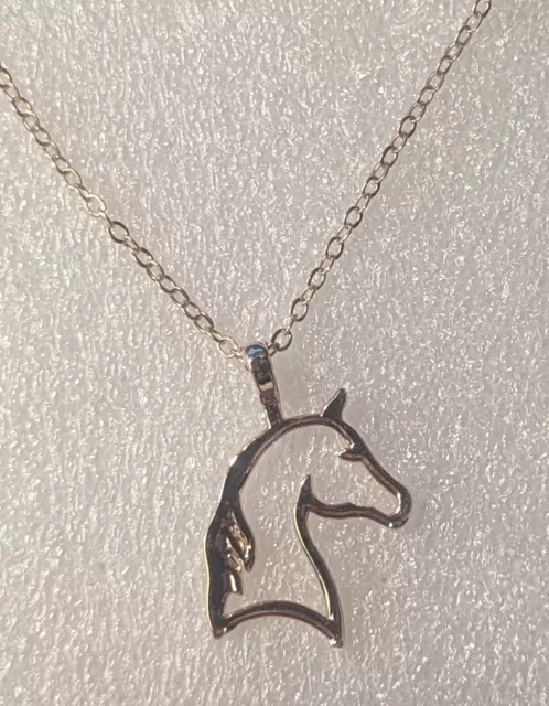 Horse Head 1 1/8" Reversable Pendant on 18" Pale Rose Gold Alloy Necklace