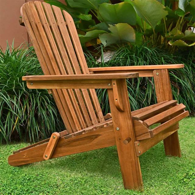 Chaise longue transat Adirondack en bois d'acacia bain de soleil jardin- pliable 2