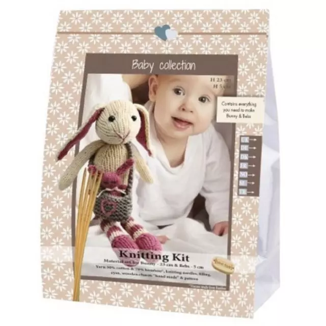 Go Handmade Knitting Kit BABY BUNNY MAGNUS & BEBS - Pink & Walnut