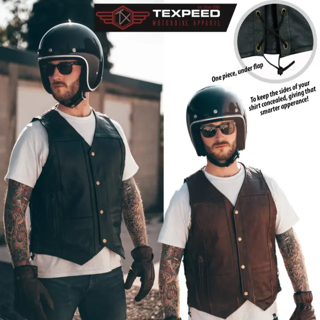 Mens Real Leather Waistcoat Motorbike Motorcycle Biker Genuine Gillet Vest Cut