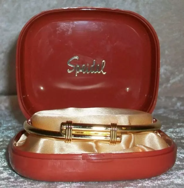 Vintage Gold Speidel Banded Bar Bangle Cuff Bracelet with Gift Presentation Box