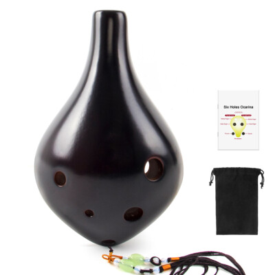 AKLOT Ocarina 6 Hole Ceramic Key of C with Bag Song Book Neck String Neck Cord